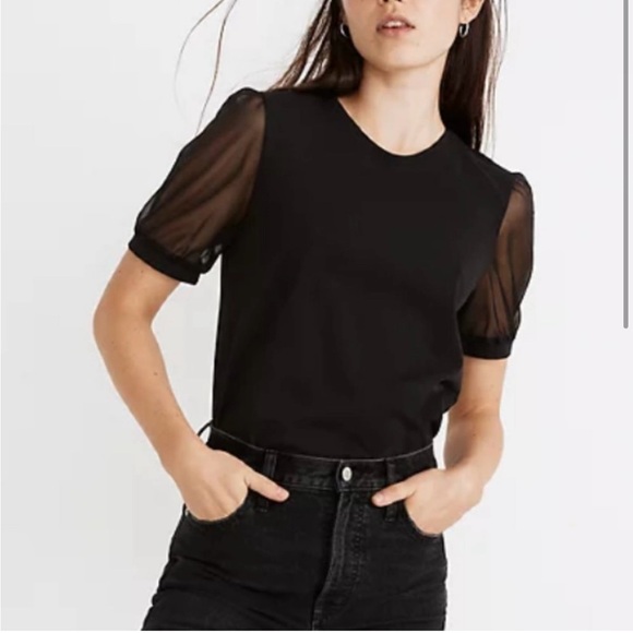 Madewell Black Sheer Puff Sleeve Blouse - Picture 3 of 8
